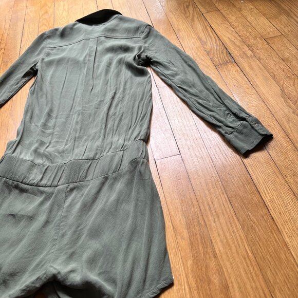 Monrow Size XS Laurel Green Button Up Long Sleeve Collared Elastic Waist Romper - Picture 14 of 15